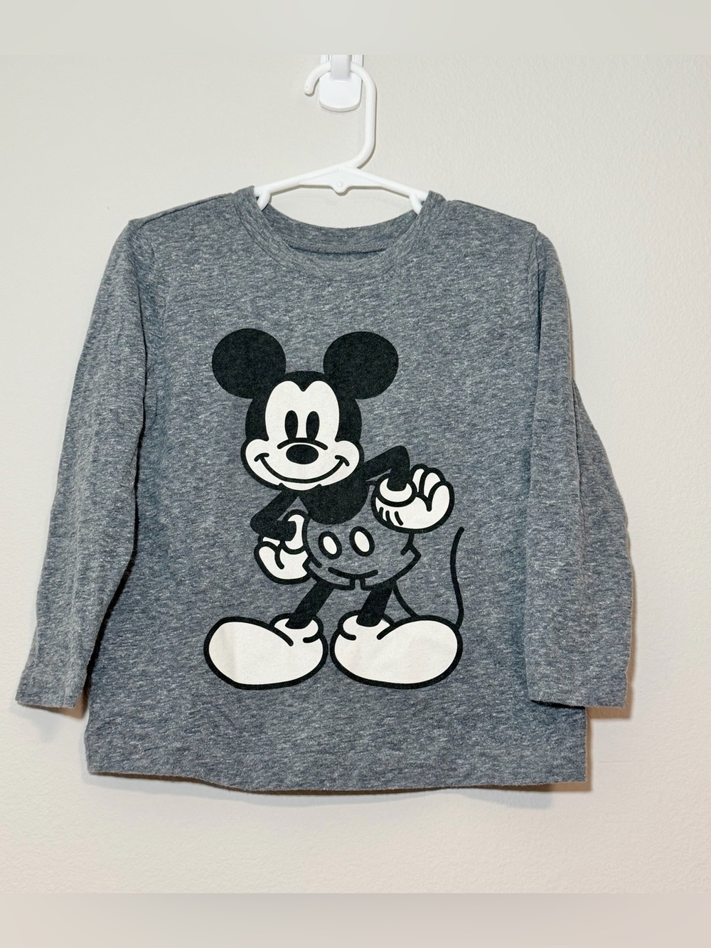 Disney Mickey Mouse Shirt Long Sleeve Gray Classic Graphic Tee Boy Toddler 3T
